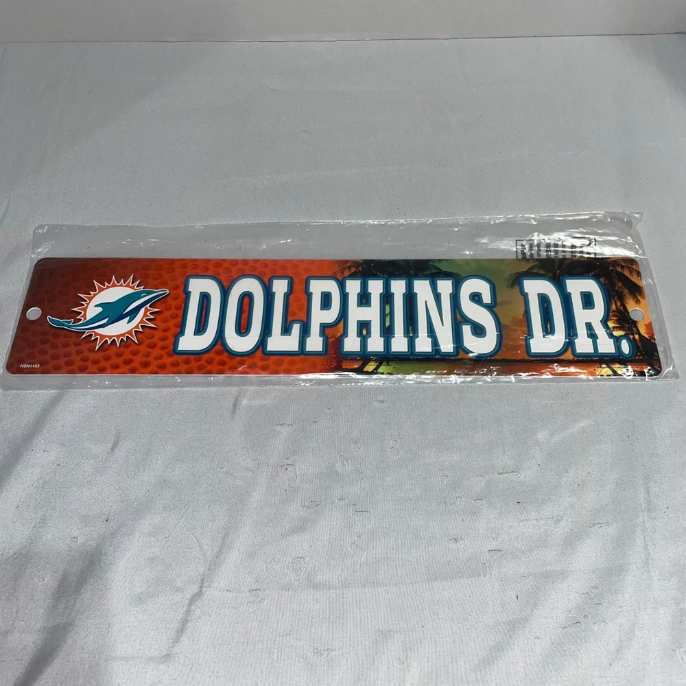 Miami Dolphins NFL Plastic Street Sign Dolphins Dr Fan Cave Decor 16x4 NEW